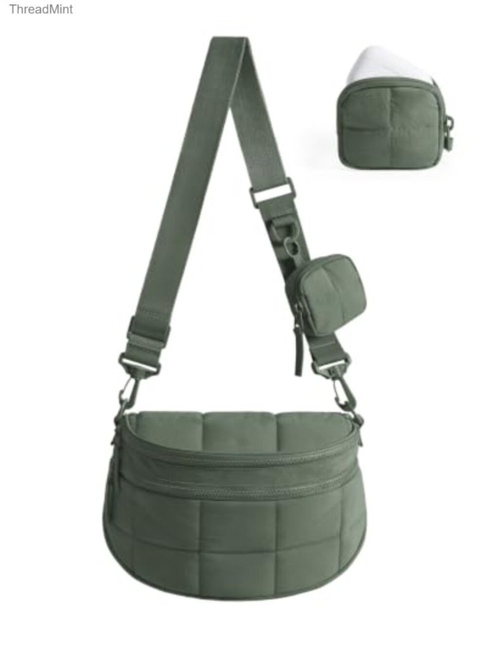 Crossbody Sling Bag Puffer with Detachable Pouch Nylon